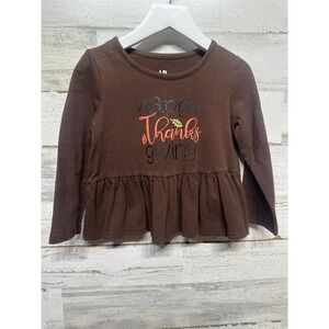 Unique Baby Thanksgiving Top Girls 4Y Brown Peplum Graphic Long Sleeve EUC
